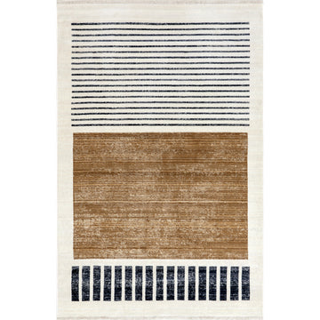 Nuloom Keeva Modern Striped Fringe Rug, Beige 8''10"x13''