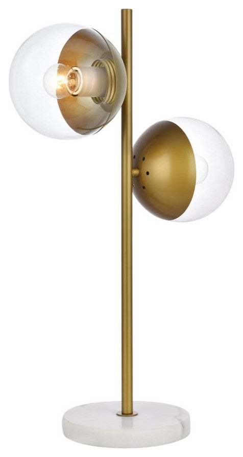 Midcentury Modern Brass And Clear 2-Light Table Lamp