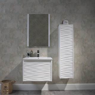 Floating Bathroom Vanity Set, Glossy White, 24" With Sink, Mirror & Side Cabinet