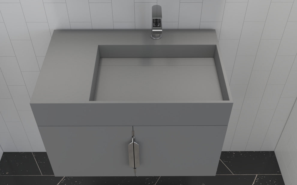 CastelloUSA Amazon 30" Right Wall Mounted Bathroom Vanity Set, Gray, Gray Top, Brushed Nickel