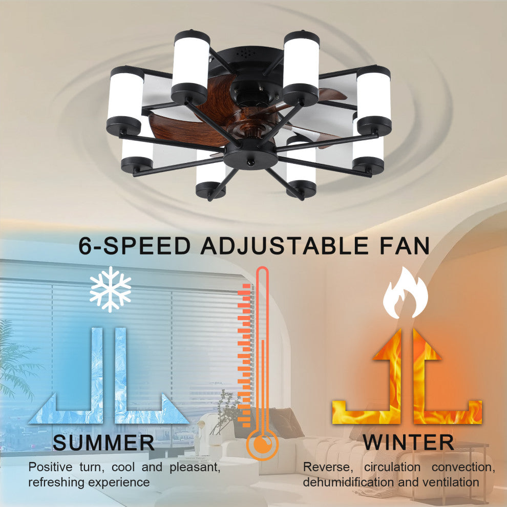 22 in. W x 8 in. H Iron Ceiling Fan in Black and White with Dimmable LED Lights