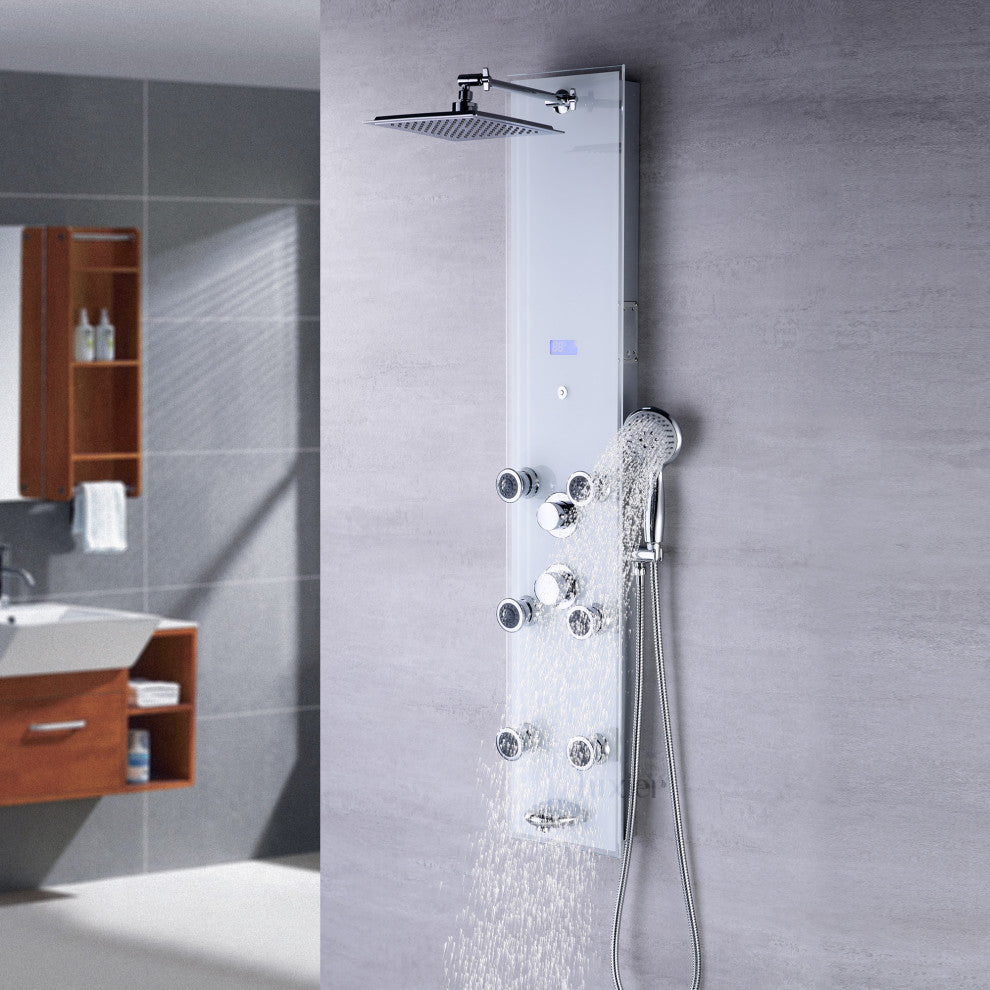 Luxier 51" 6-Jet Shower Panel With Rainfall Shower Head Hand Shower, White