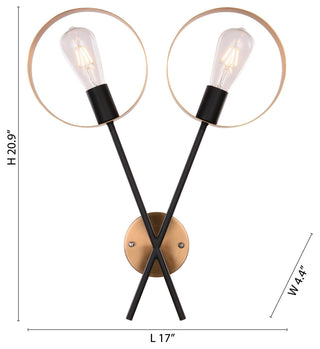 2-Light Black and Gold Metal Wall Sconce