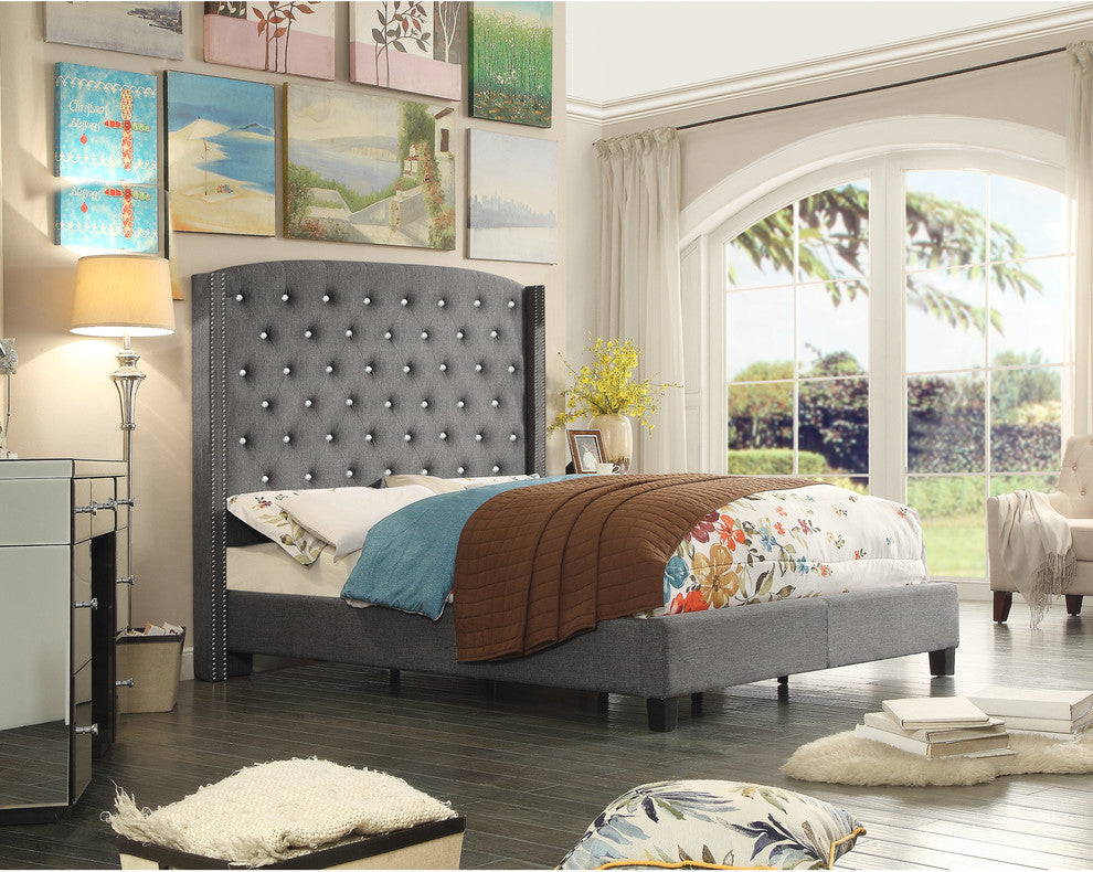 Martins Upholstered Panel Bed, Gray, King