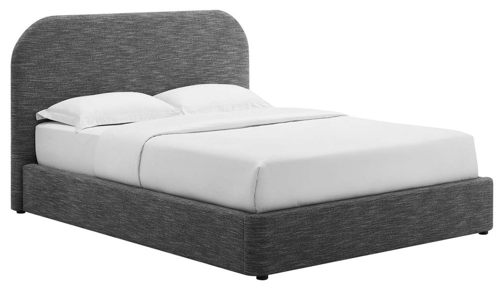 Keynote Upholstered Fabric Curved Queen Platform Bed, Heathered Weave Slate
