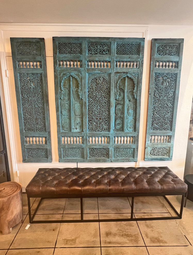 Tufted Leather and Iron Bench