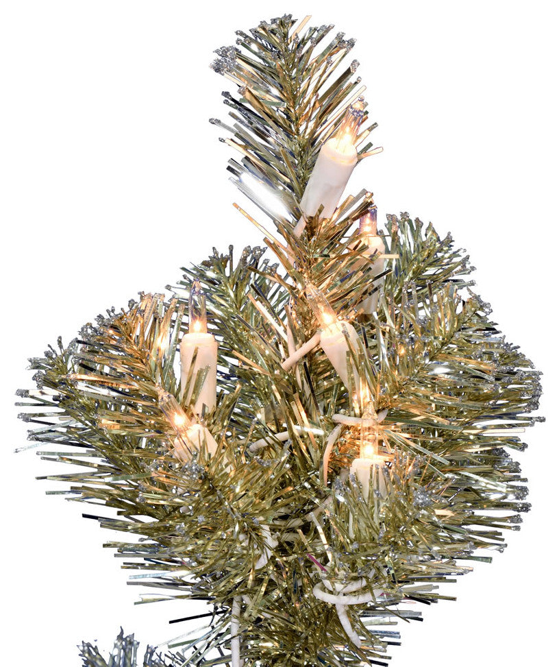 Vickerman G190725 2'X16" Champagne Tinsel Christmas Tree, Clear Lights