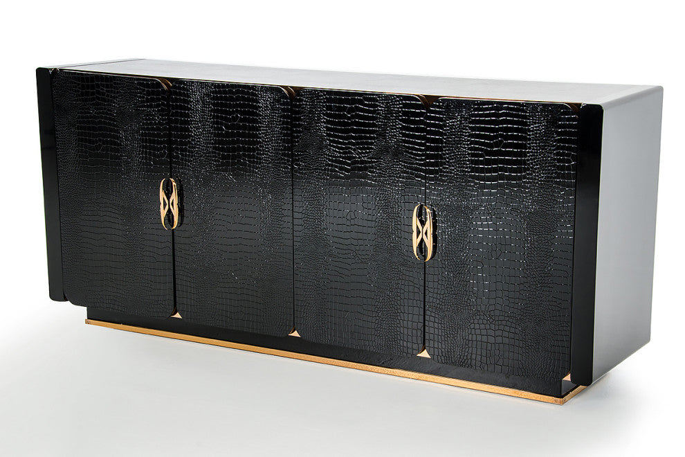 HomeRoots 32" Black Crocodile and Rosegold MDF Buffet