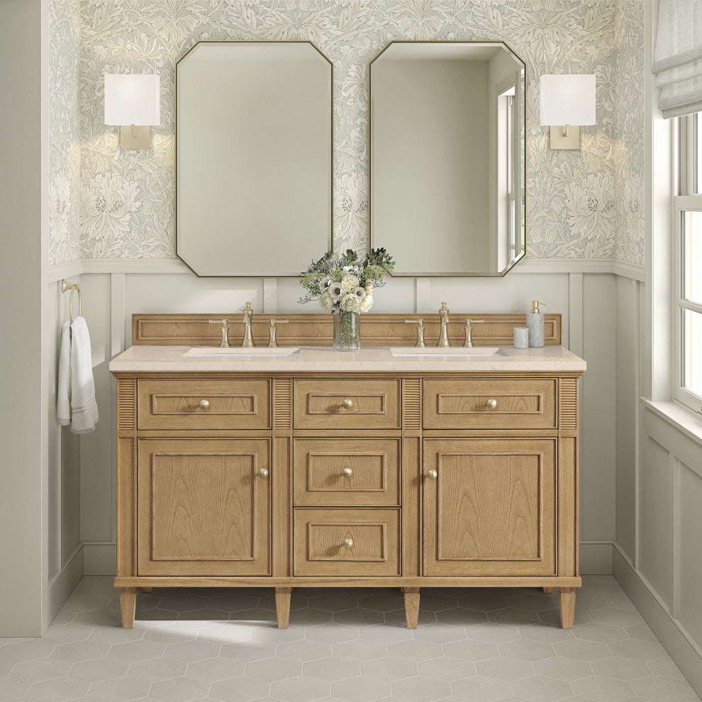 Lorelai 60" Double Vanity, Light Natural Oak, 3 CM Eternal Marfil Top