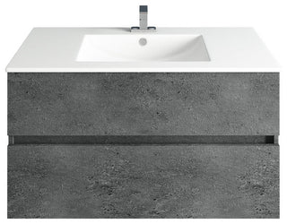 Concrete Gray Granite Bathroom Vanity, Matt White Sink, 32