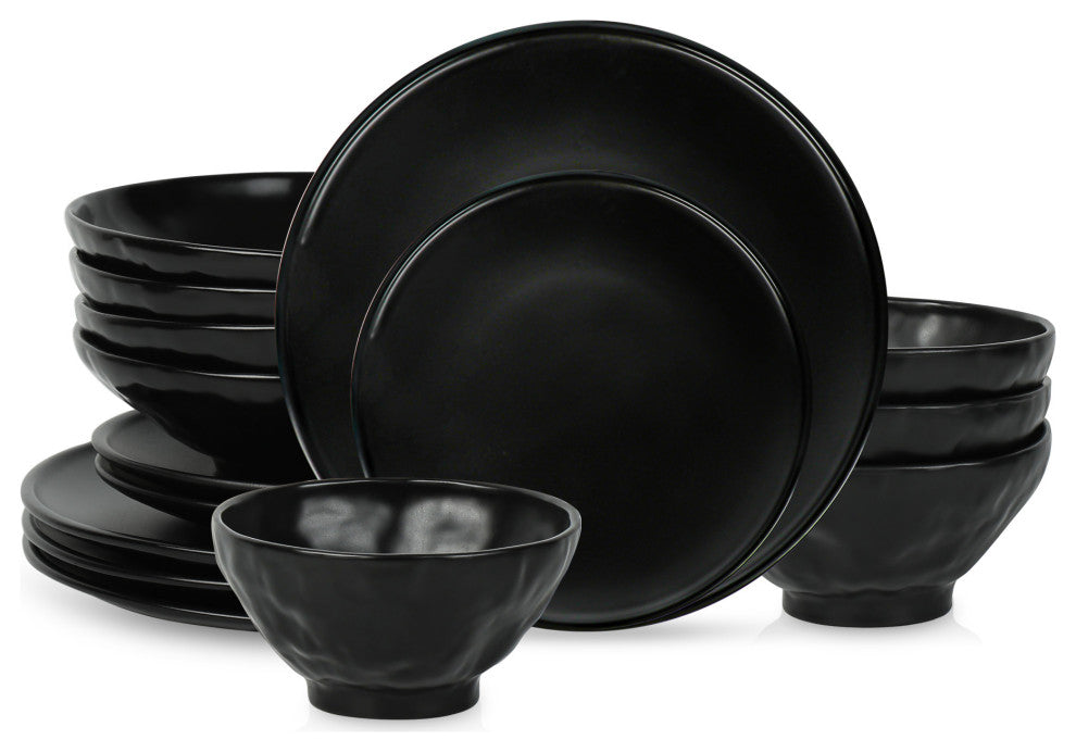 Stone by Mercer Project NENDO Stoneware 16 Piece Dinnerware Set, Black