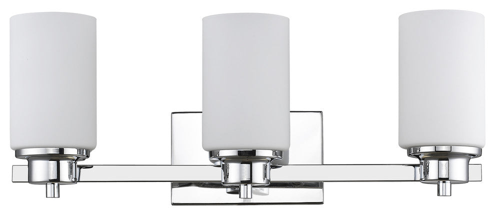 SCARLETT Contemporary 3 Light Chrome Finish Bath Vanity Light Etched White Glass
