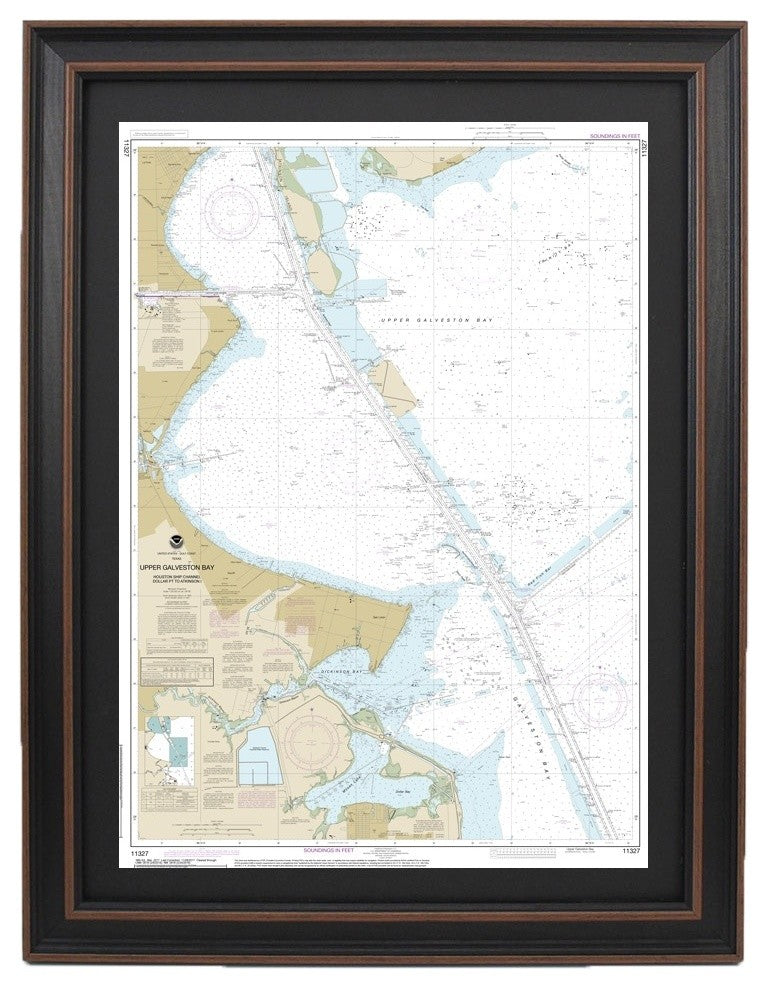 Nautical Chart, Upper Galveston Bay, Poster Framed