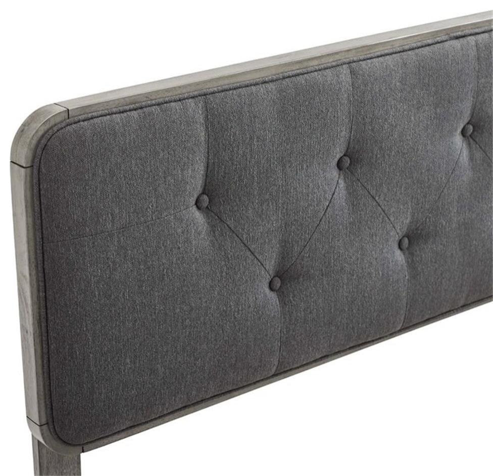 Collins Tufted King Fabric and Wood Headboard-Gray Charcoal