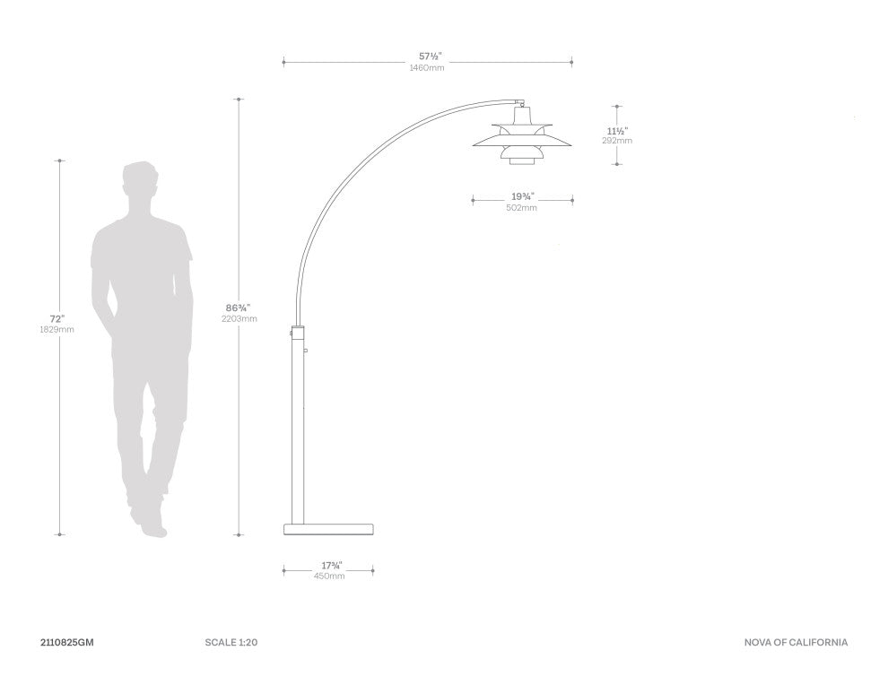 Palm Springs 1 Light Arc Floor Lamp, Gunmetal