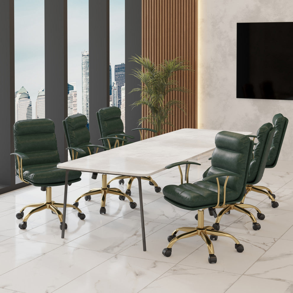 LeisureMod Regina Modern Leather Adjustable Conference Chair, Pine Green