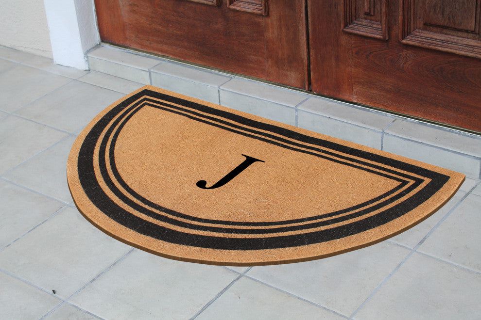 A1HC Natural Coir Flock Monogrammed Door Mat for Front Door, 30x60, J