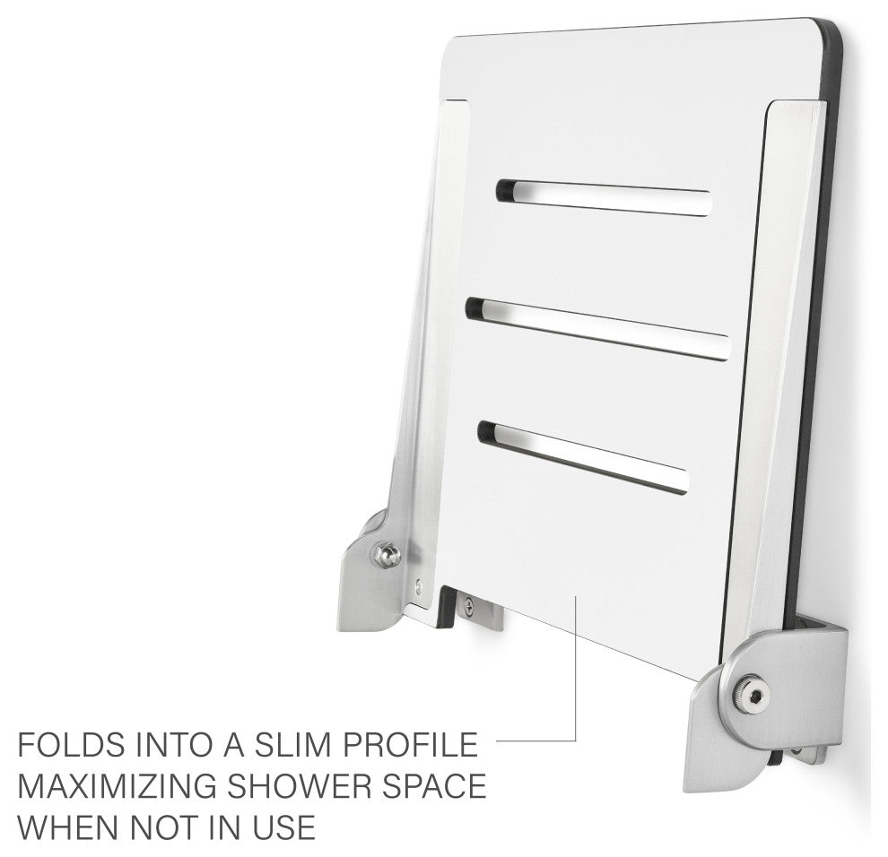 Seachrome SlimLine Folding Wall Mount Shower Seat, White Seat With Silver Frame