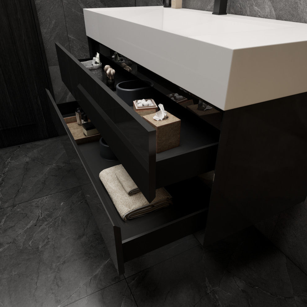 MAX 48" Floating Bath Vanity With Acrylic Sink, Gloss Black