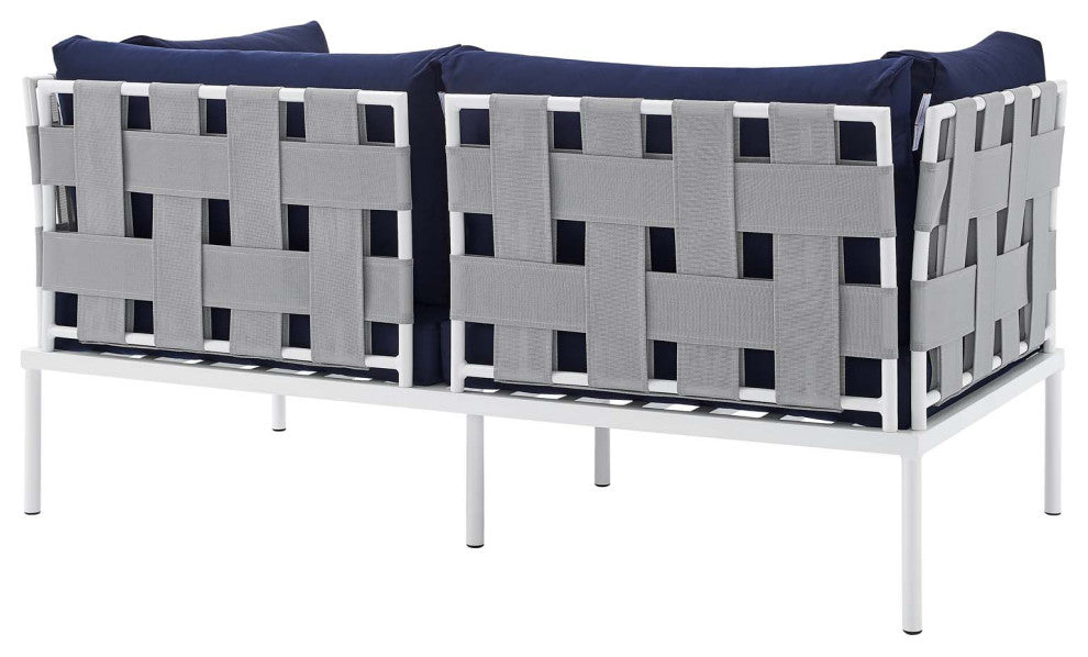 Harmony 8-Piece Sunbrella Outdoor Patio Aluminum Seating Set, Gray Navy