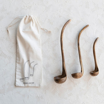 Wood Ladles in Drawstring Bag, Natural