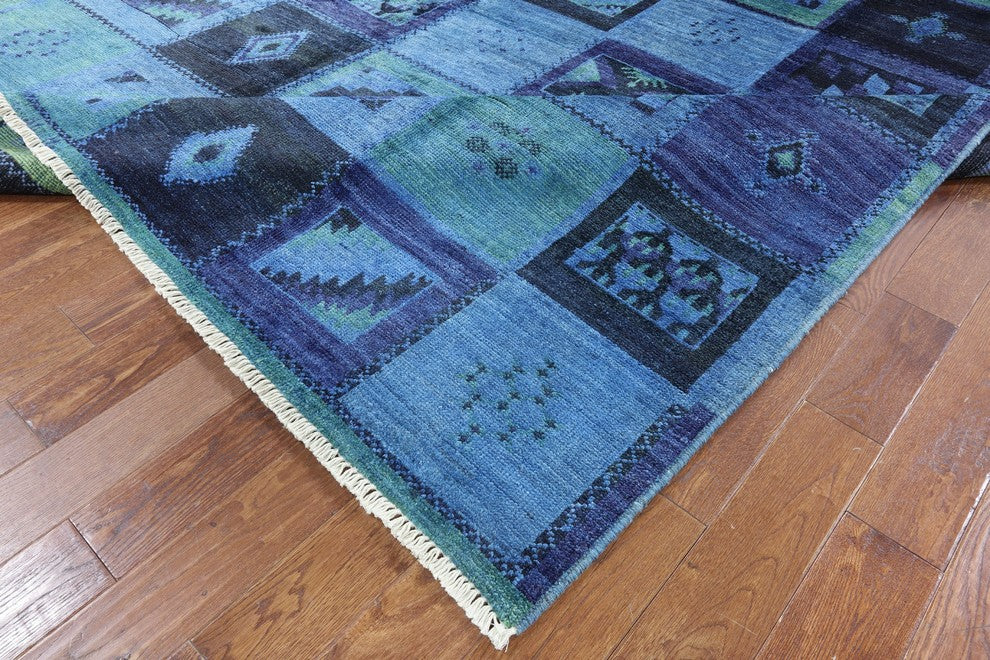 Modern Collection Blue Wash 9'x10' Signed Overdyed Hand Knotted Wool Rug H8786