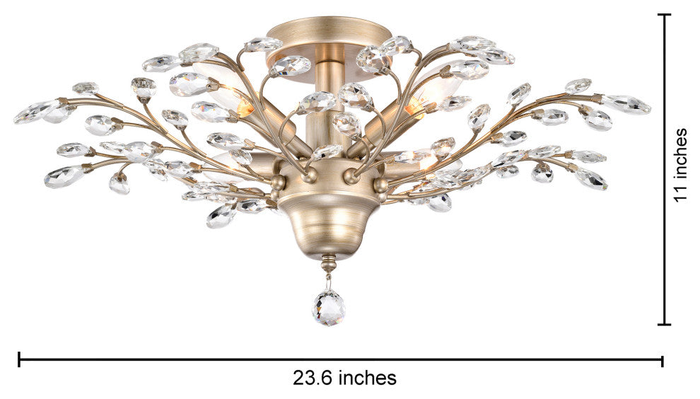Cathy 4-Light Crystal Leaves Flush Mount in Brushed Champagne Silver Finish