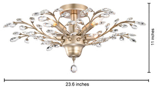 Cathy 4-Light Crystal Leaves Flush Mount in Brushed Champagne Silver Finish