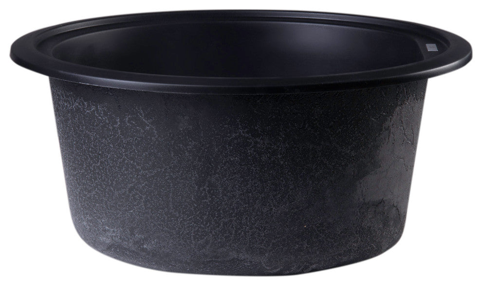 ALFI brand AB1717DI-BLA Black 17" Drop-In Round Granite Kitchen Prep Sink