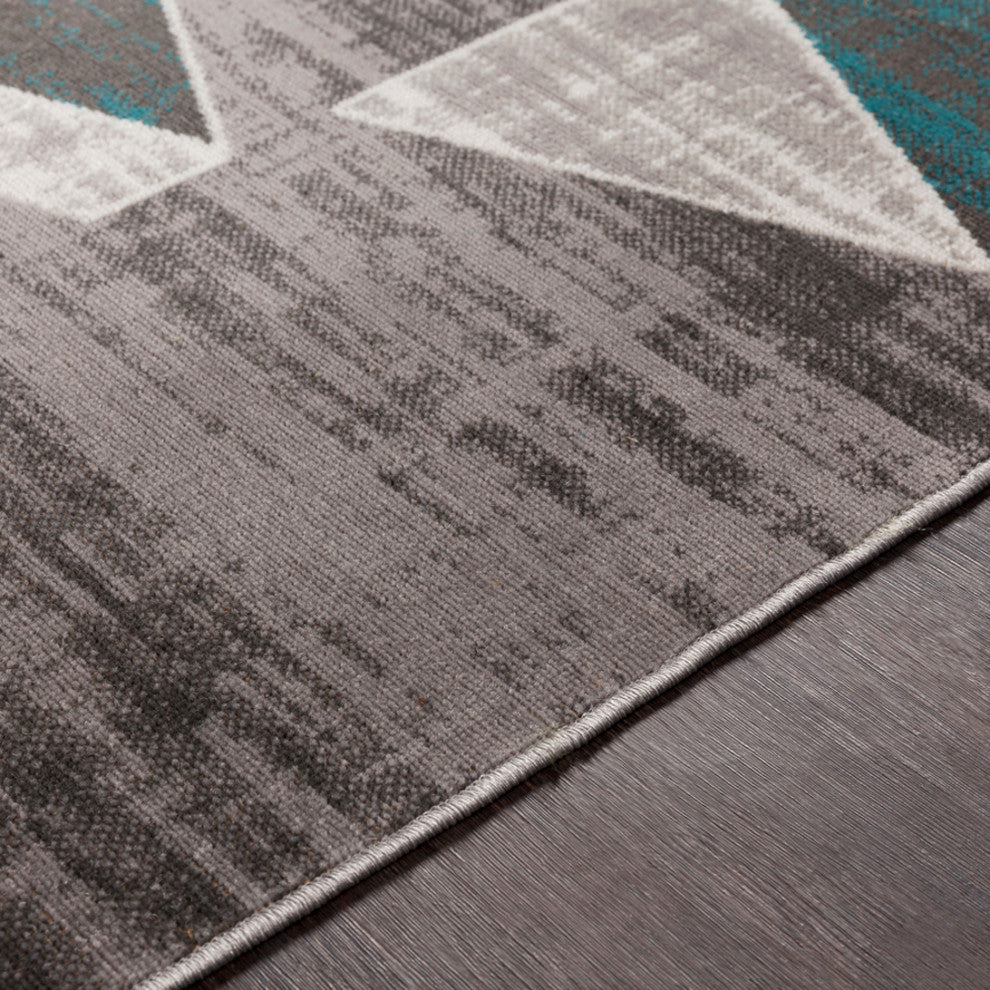 Rafetus Modern Teal, Lime Area Rug, 2'x3'