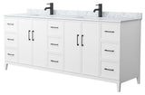 Elan 84" Double Vanity, White, White Carrara Marble Top, Black Trim