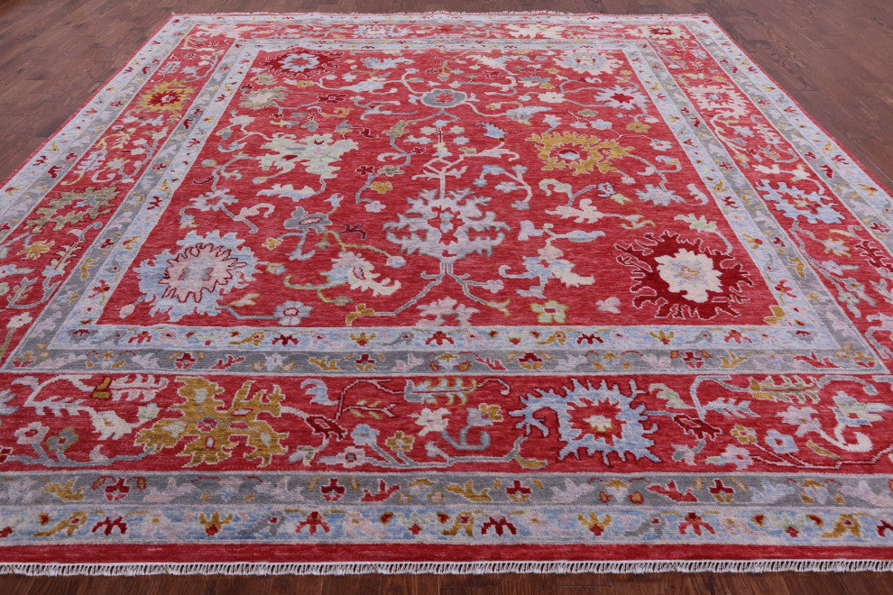 12' Square Handmade Turkish Oushak Wool Rug - Q13277