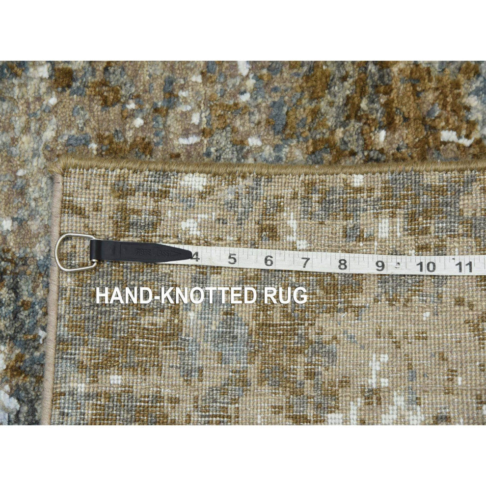 Ash Gray, Hand Knotted Abstract Design, Pure Wool XL Runner Rug, 2'6"x20'3"