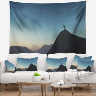 Man Looking from Mountain Landscape Wall Tapestry, 92"x78"