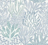 Coral Leaves Blue and Aqua Wallpaper