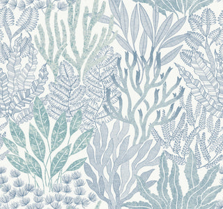 Coral Leaves Blue and Aqua Wallpaper