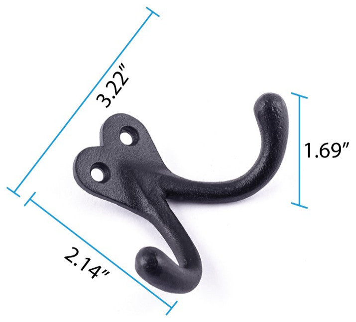 Double Wall Hook Black Cast Iron Hat and Coat Hook