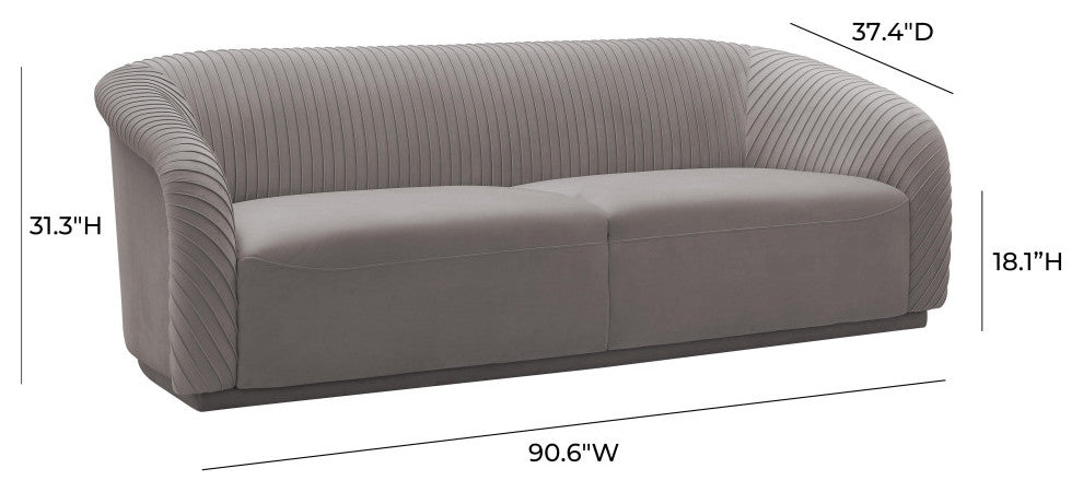 Yara Pleated Grey Velvet Sofa