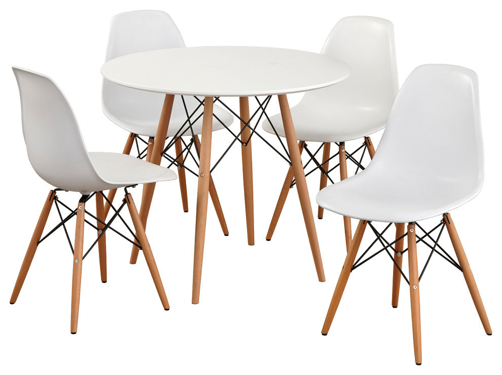 Elba White-Natural, 5-Piece Dining Set