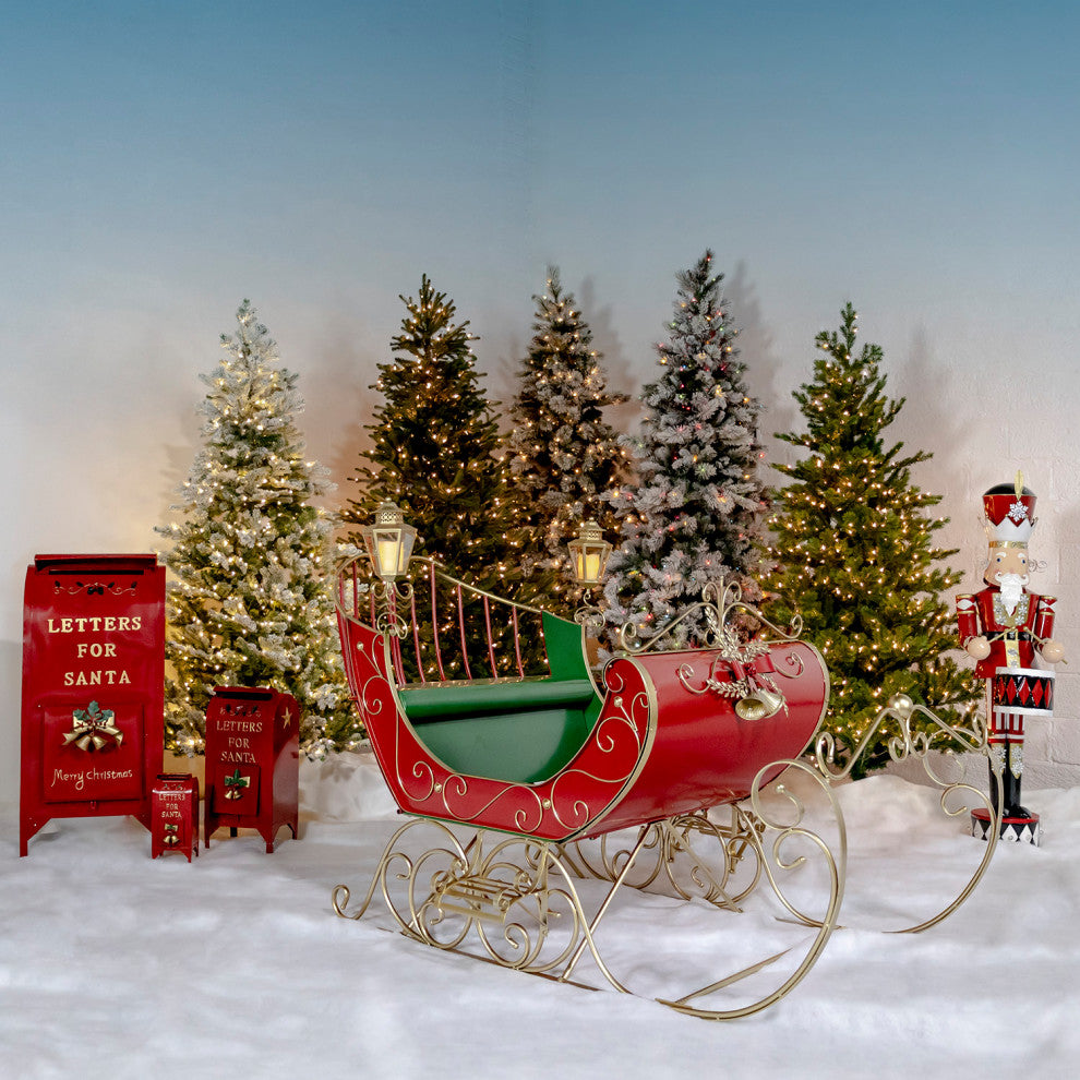 Large Victorian Christmas Sleigh, Red, Green, Gold