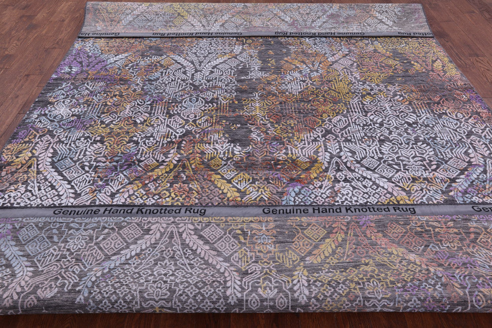 9' 0" X 12' 2" Modern Wool and Silk Hand Knotted Rug Q9256