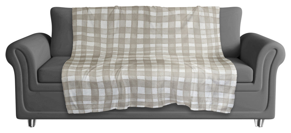 Taupe Watercolor Plaid 50x60 Sherpa Fleece Blanket