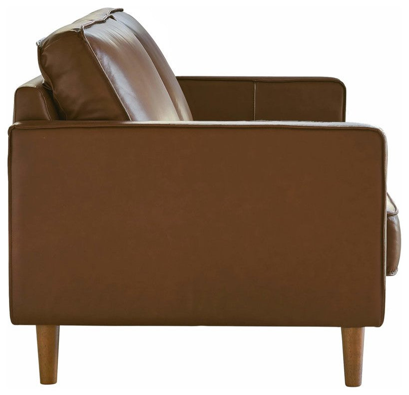 Sunset Trading Prelude 55" Contemporary Top-Grain Leather Loveseat in Chestnut