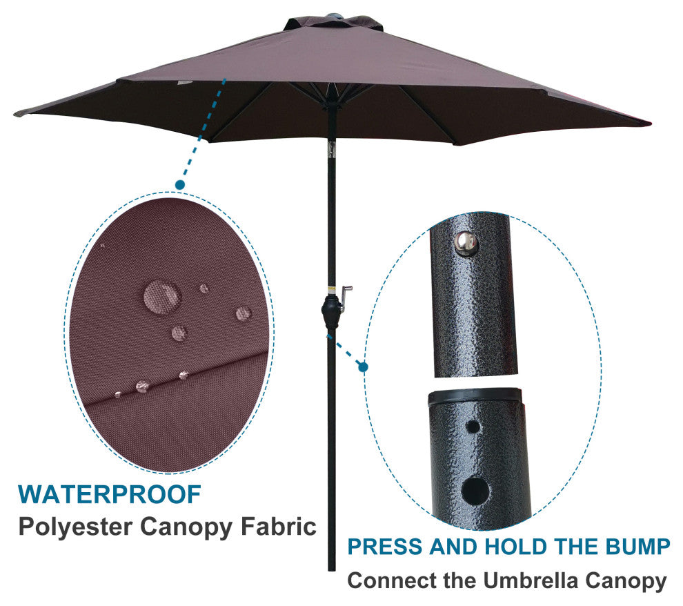 9' Outdoor Patio Market Umbrella With Push Button Tilt and Crank, Chocolate
