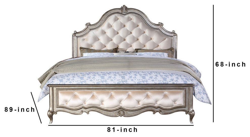 Benzara BM261927 Eastern King Bed With Button Tufting and Raised Molding, Gold