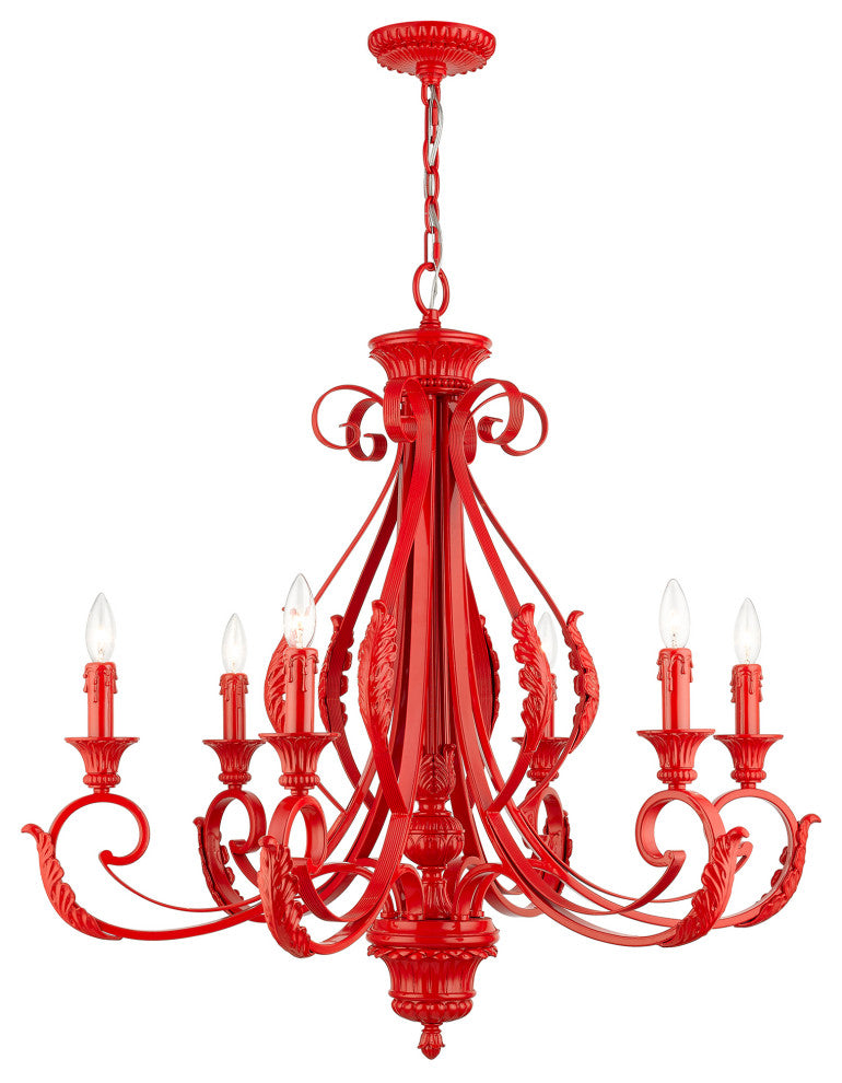 6 Light Shiny Red Large Chandelier