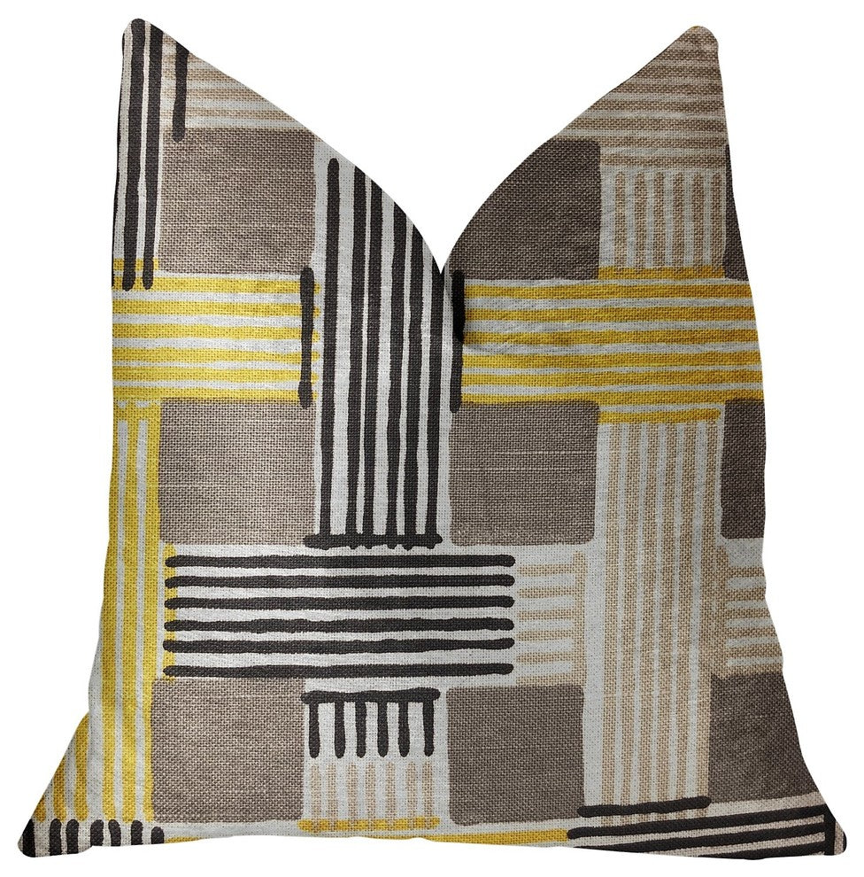 Hummingbird Isle Yellow, Beige and Gray Luxury Throw Pillow, 22"x22"