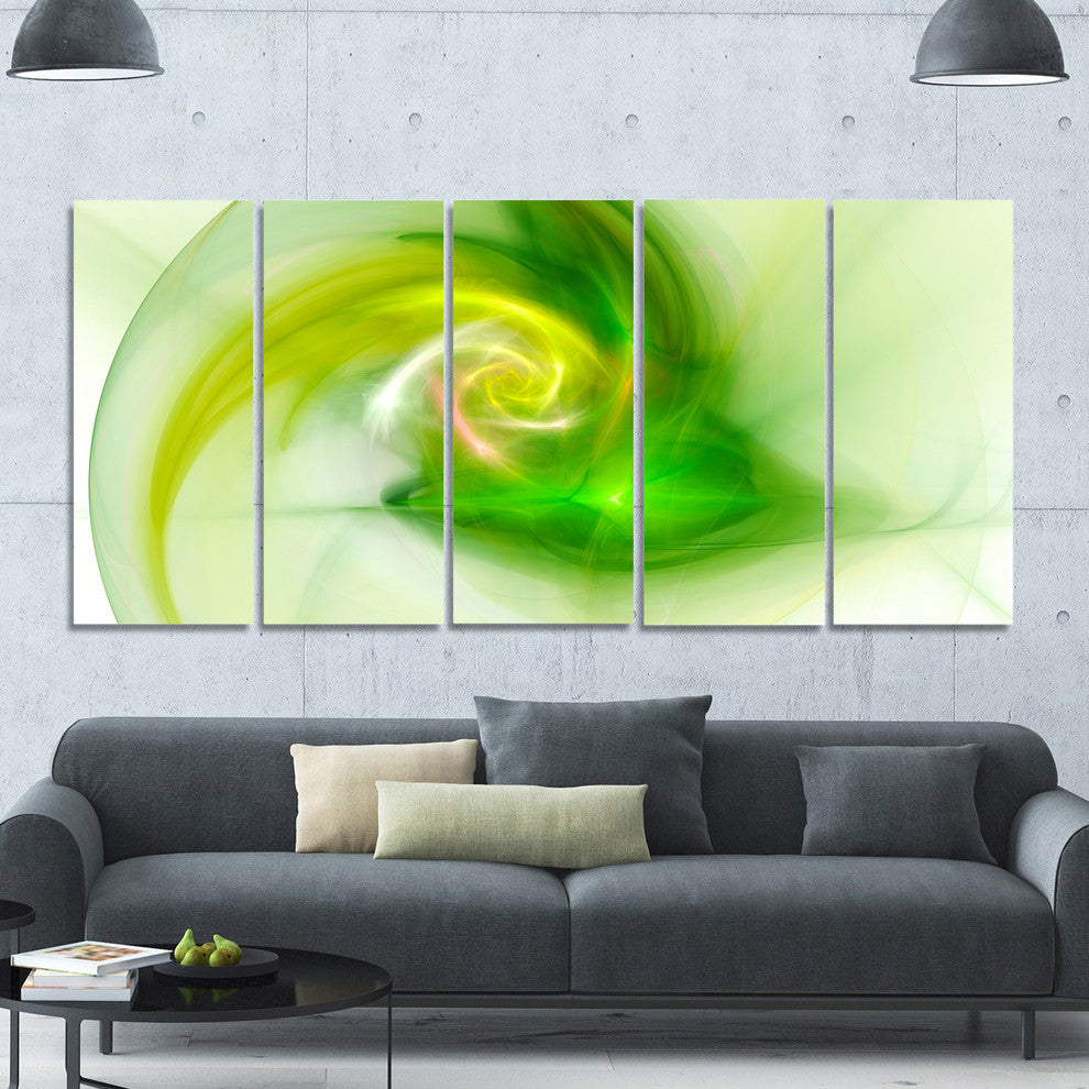 Bright Green Fractal Illustration, Abstract Canvas Wall Art, 60"x28", 5 Panels