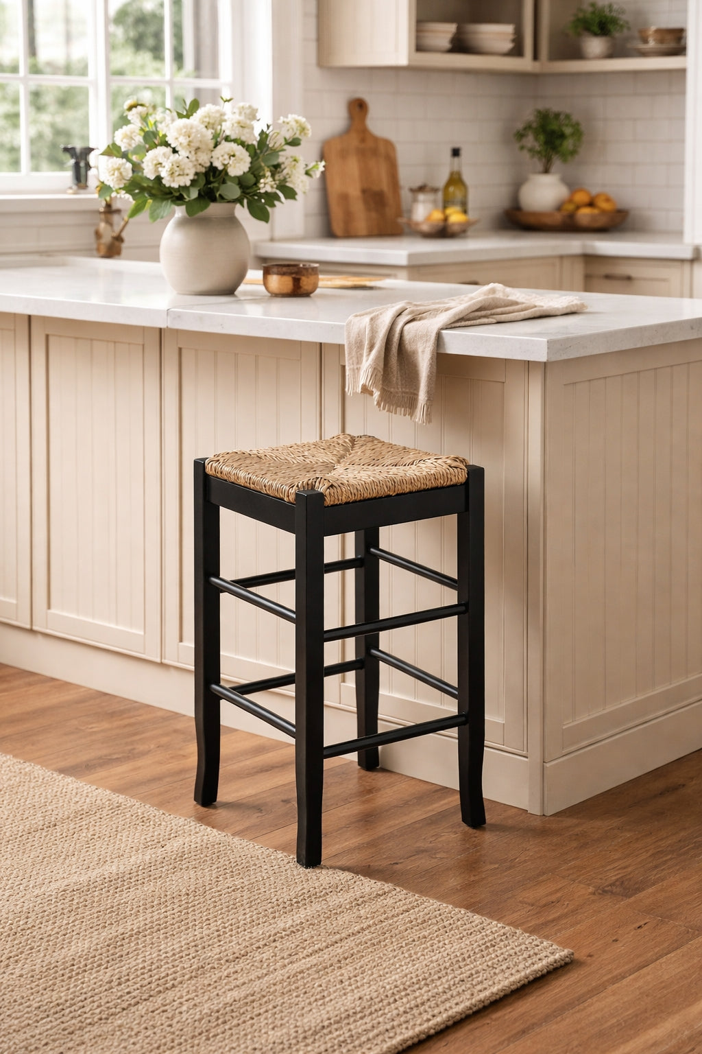 Square Rush Backless Counter Bar Stool, Black