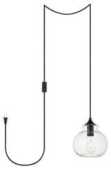 Dakota 1-Light Black Plug-In Pendant With Clear Glass
